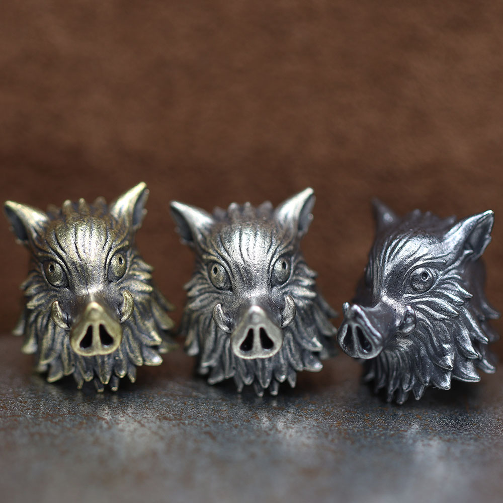 Paracord Survival Bracelet - Cute Boar Head Brass Knife Beads