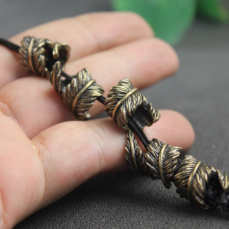 Paracord Survival Bracelet - Plume Brass Knife Beads EDC Outdoor